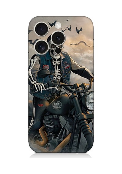 Apple Uyumlu iPhone 15 Pro Max İskelet Motosiklet Desenli Silikon Kılıf Silikon