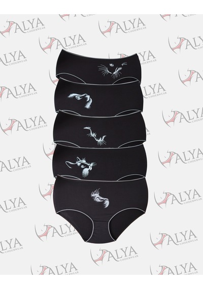 Alya Underwear Kadın Büyük Beden Külot Battal Full Brief, Yüksek Bel 5xl, 6xl, 7xl 5 Farklı Renk 1 Pakette Siyah P13