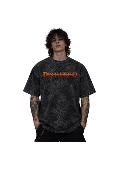 Disturbed Rock Metal Müzik Grubu Baskılı Unisex Oversize Eskitme Siyah