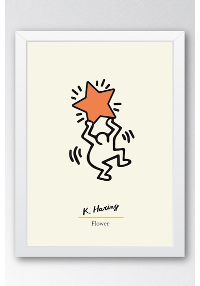 Keith Haring Flower Çerçeveli Tablo- Çiçek - Eklektik Tarz Duvar Dekoru