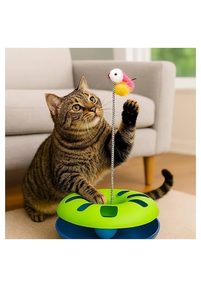 Tineke Çıngarak Toplu Yaylı Fareli Kedi Çember Oyuncağı Kedi Eğlence Aksesuarı Kedi Oyun Çemberi