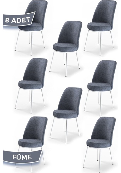 Canisa Concept Dexa Serisi, Üst Kalite Yemek Odası Sandalyesi, Metal Beyaz Iskeletli, 8 Adet Füme Füme, Metal
