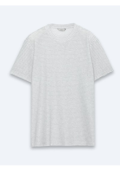 Kip Gri Çizgili %100 Keten T-shirt