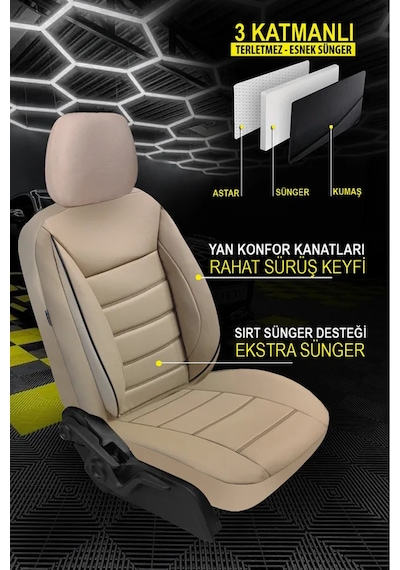 Ford Focus Titanium 1.0 Ecoboost 125 4 Kapı A/t 2019 Uyumlu Jet Deri Bej Oto Kılıfı Tam Set