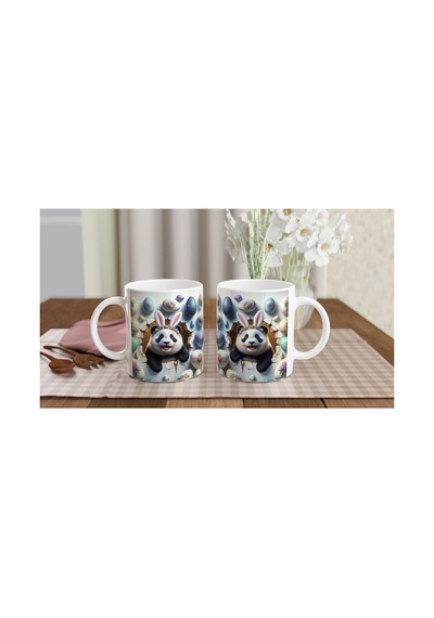 Tavşan Kulaklı Çiçek Taçlı Panda Temalı Baskılı Kupa Bardak Renkli