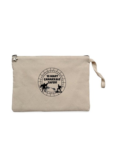 18 Mart Kahramanlık Çemberi Krem Clutch Astarlı Cüzdan / El Çantası