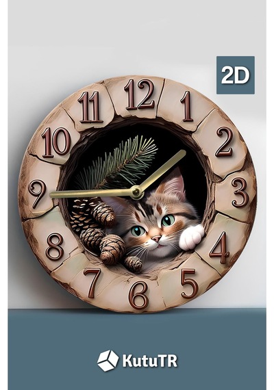 Patili Dostlarınız İçin Patili Saat Kedi Temalı Doğal Duvar Saati Sdw007 Renkli