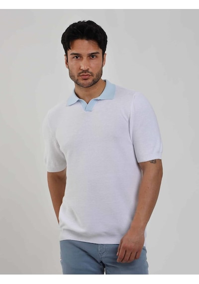 Dufy Beyaz Erkek Slim Fit Düz Polo Yaka Kazak - 104576-beyaz Beyaz