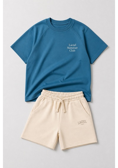 Eray Alp Kids Unisex Çocuk Mavi Tişört Şort Takımı Yazlık Günlük Model