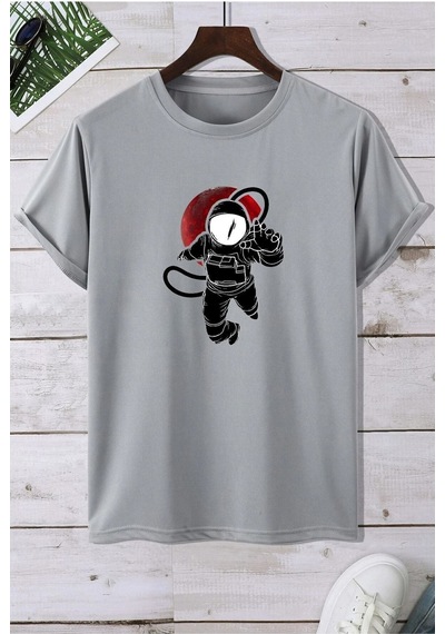 Uyguntarz Unisex Astronot Tasarım Tshirt Gri