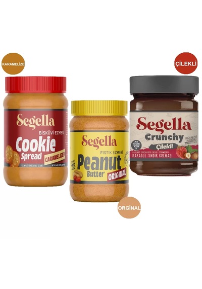 Segella Karamelize Bisküvi Ezmesi + Fıstık Ezmesi + Çilekli Meyve Parçacıklı Fındık Kreması 3 x 350 G