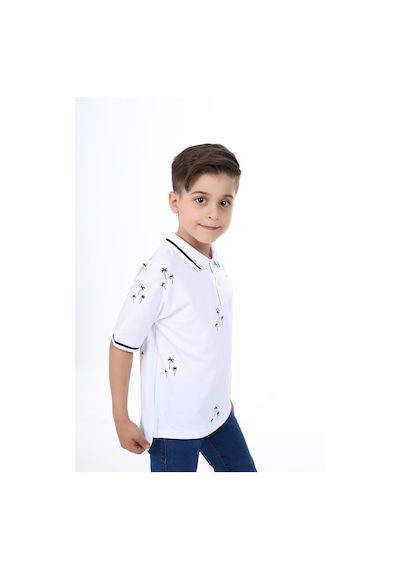 Toontoy Kids Toontoy Erkek Çocuk Polo Yaka Palmiye Baskılı Tişört Beyaz