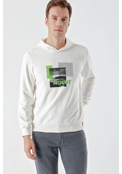 Slimfit Kapşonlu Önü Baskılı 2 İplik Erkek Sweatshirt 001