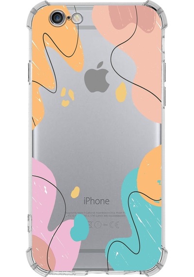 Apple Uyumlu iPhone 6 Plus Köşe Korumalı Antişok Kapak Karışık Renkler Tasarımlı Şeffaf Kılıf