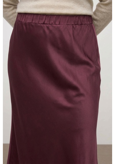 Myline Saten Midi Etek Bordo