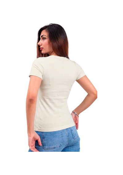 Thiff Kadın Ribana Buzy V Yaka T-shirt Tişört Bej