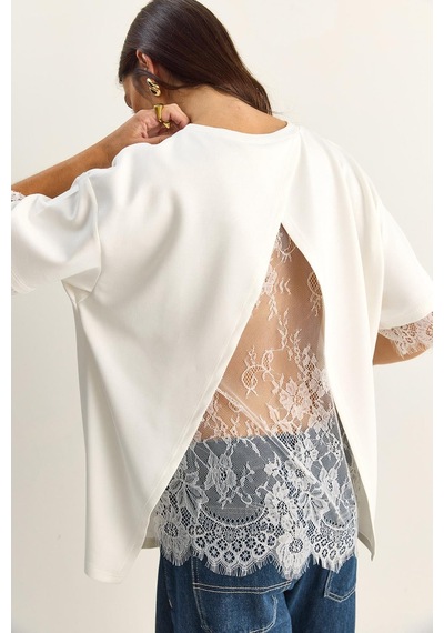 Shade Kadın Sırt Detaylı Dantel Garnili T-shirt 1073 60286023 - Beyaz