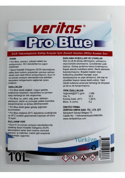 Veritas 10litre Dizel Araçlar İçin Egzoz Emisyon Düşürücü