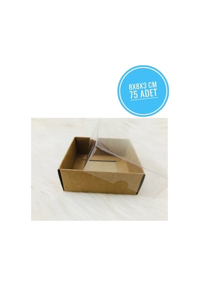 75 Adet 8x8x3 Cm Asetat Kapaklı Kraft Kutu Düğün Nişan Kına Hediyelik Kutu Kraft 8 X 8 X 3