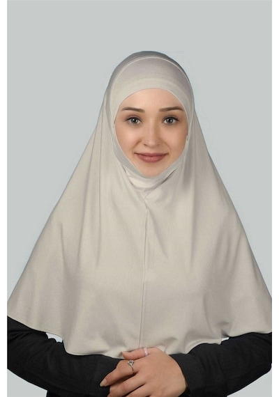 Altobeh Hazır Türban Peçeli Pratik Eşarp Tesettür Nikaplı Hijab - Namaz Örtüsü Sufle (XL) - Koyu Krem