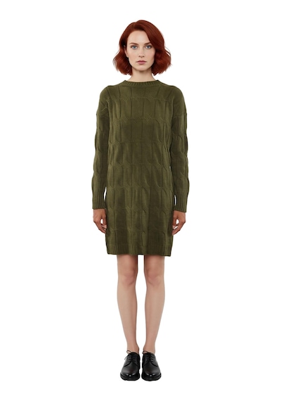 Ersefa Moda Oversize Casual Günlük Çift Plaka Triko Bisiklet Yaka Uzun K Haki
