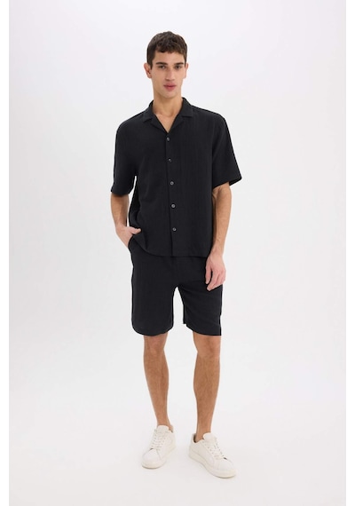 DeFacto %100 Pamuk Relax Fit Müslin Cepli Basic Düz Bermuda Şort C7589AX25SMBK81