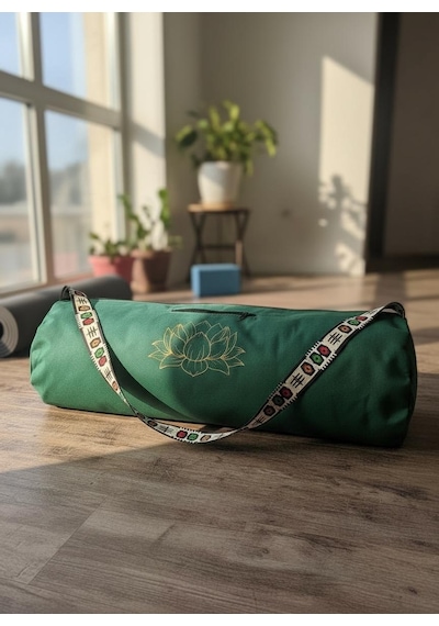 Narespor Su Geçirmez Lotus Baskılı Mat Taşıma Çantası Yogafitness Antrenman Çantası 2 Adet Mat Toplamalastiği Yeşil