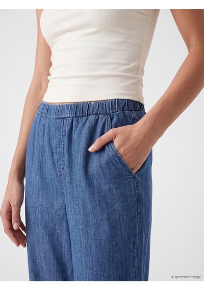 Lcwaıkıkı Classic İndigo Beli Lastikli Wideleg Kadın Jean Pantolon