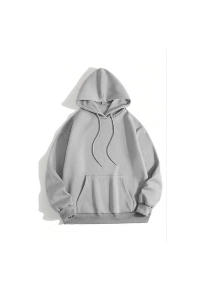 Mbb E-ticaret Kadın Kapüşonlu Kanguru Cepli 3 İplik Pamuklu Düz Hoodie Sweatshirt - Gri