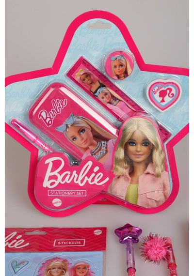 X Dekomus Lisanslı Barbie 12 Parça Kırtasiye Seti Kalem Kutusu,ponponlu Geçmeli Kalem,ponponlu Geçmeli Kalem Ve Basmalı Silgi Seti Altın