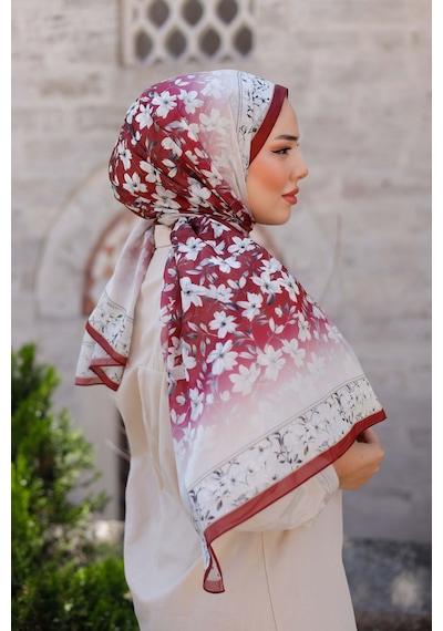 Mimiyum Lemon Flower Nayf İpek Şal Bordo