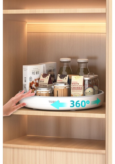 360 Dönen 25 Cm Mutfak Kiler Banyo Düzenleyici Döner Raf Cin876 Beyaz