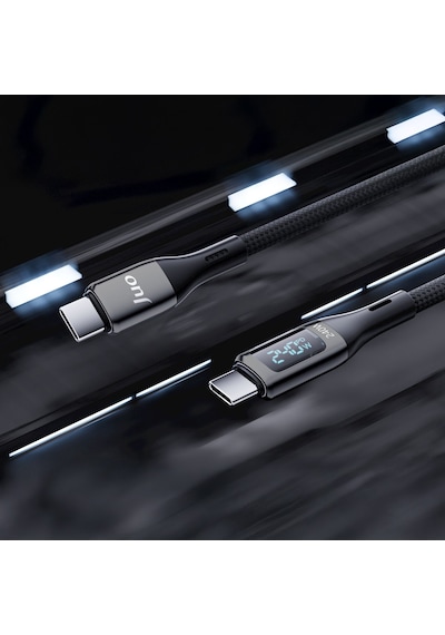 Juo 240W Dijital Led Ekranlı E-mark Çipli Pd 3.1 Usb Type-c To Type-c Hızlı Şarj ve Data Kablosu 1 Metre