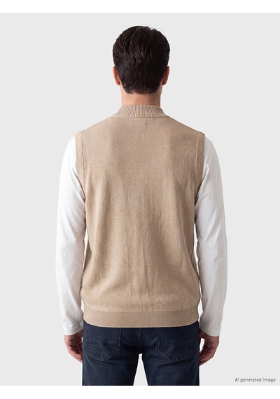 Lcwaıkıkı Classic Bej Regular Fit Kolej Yaka Erkek Triko Yelek