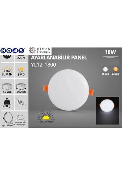 Noas Yl12 1800 18w Işık Sıva Altı Ayarlanabilir Led Spot 6500k Beyaz
