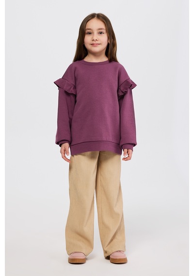 Panço Kız Çocuk Fırfır Detaylı Mürdüm Sweatshirt Mor