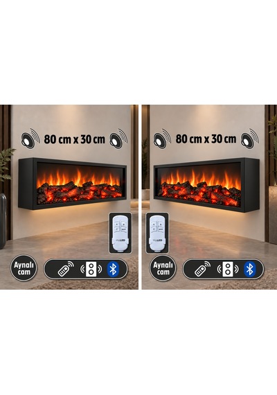 Dekoratif Elektrikli Bluetoothlu Yapay Şömine 80x30x15