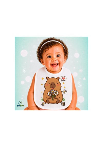 Capybara Keten Bebek Mama Önlüğü Yumuşak - Emici - Yıkanabilir - Özel Tasarım P031 Çok Renkli