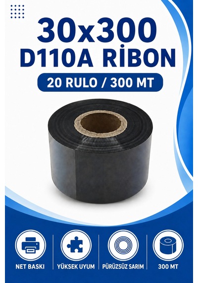 30x300mm D110a Ribon 20 Rulo 300 Mt Dayanıklı Tekstil, Yıkama, Etiketleme Termal Transfer 1