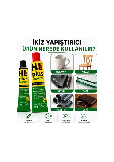 İkiz Yapıştırıcı 32 Gr Güçlü Hızlı Kuruyan Çift Bileşenli Metal Plastik Ahşap Seramik Yapıştırıcı