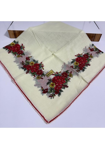 Eripek Oyalı Pamuk Tülbent- 05091 - 95 X 95 / Krem Kırmızı 10 Krem Kırmızı 10