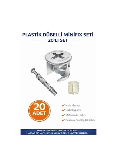 Tr İmt Aksesuar Plastik Dübelli Minifix Gövde Ve Mil Seti - Mobilya Bağlantı Elemanı 20 Adet Metalik Genel