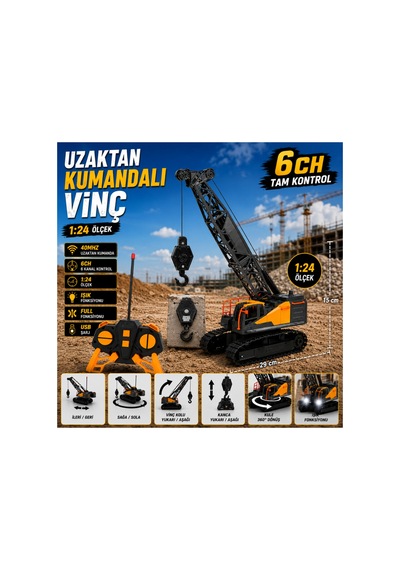 Uzaktan Kumandalı Vinç Oyuncak 1:24 Ölçek 6ch Işıklı - 903602010