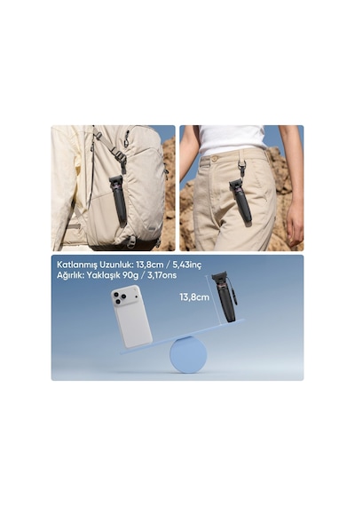 Ulanzi Mt99 Manyetik Mini Tripod Selfie Çubuğu Action 6 Ve Nano Uyumlu - S079 Siyah
