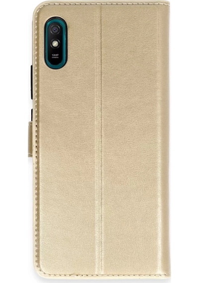 Newface Xiaomi Redmi 9a Kılıf Trend S Plus Kapaklı Kılıf - Gold Altın