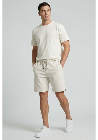 Tommy Life Ekru Standart Fit Basic Arka Cepli Erkek Şort - 88314