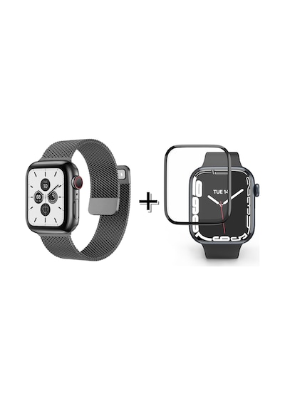 Forzacase Apple Uyumlu  Watch 8 45mm İçin Metal Mıknatıslı Kordon Kayış + Ekran Koruma Filmi - Fc157 Siyah