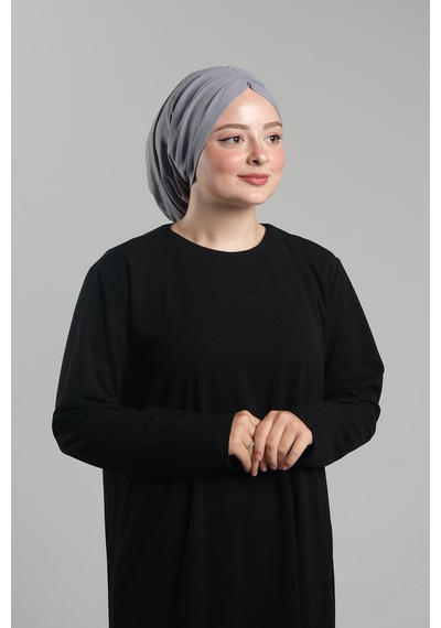 Hürrem Bone Gri Pratik Hazır Geçmeli Tesettür Bone Sandy Büzgülü Salaş 2119 15 Gri