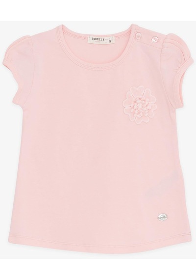 Breeze Kız Bebek Tişört Çiçek Nakışlı 9 Ay-3 Yaş, Pembe-pembe Pembe