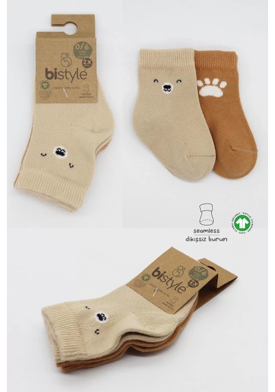 Bear Penye Soket Çorap 2'li Bej Renkli Çok Renkli